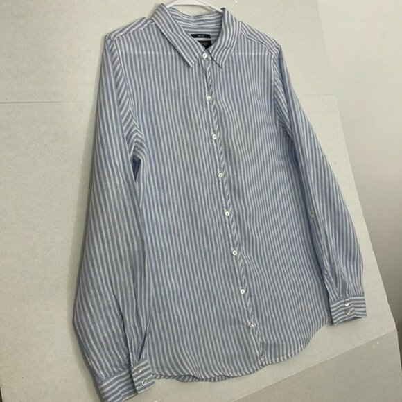 Jones New York Linen Top, Button Front, Blue and White Stripe, Large - Picture 3 of 11